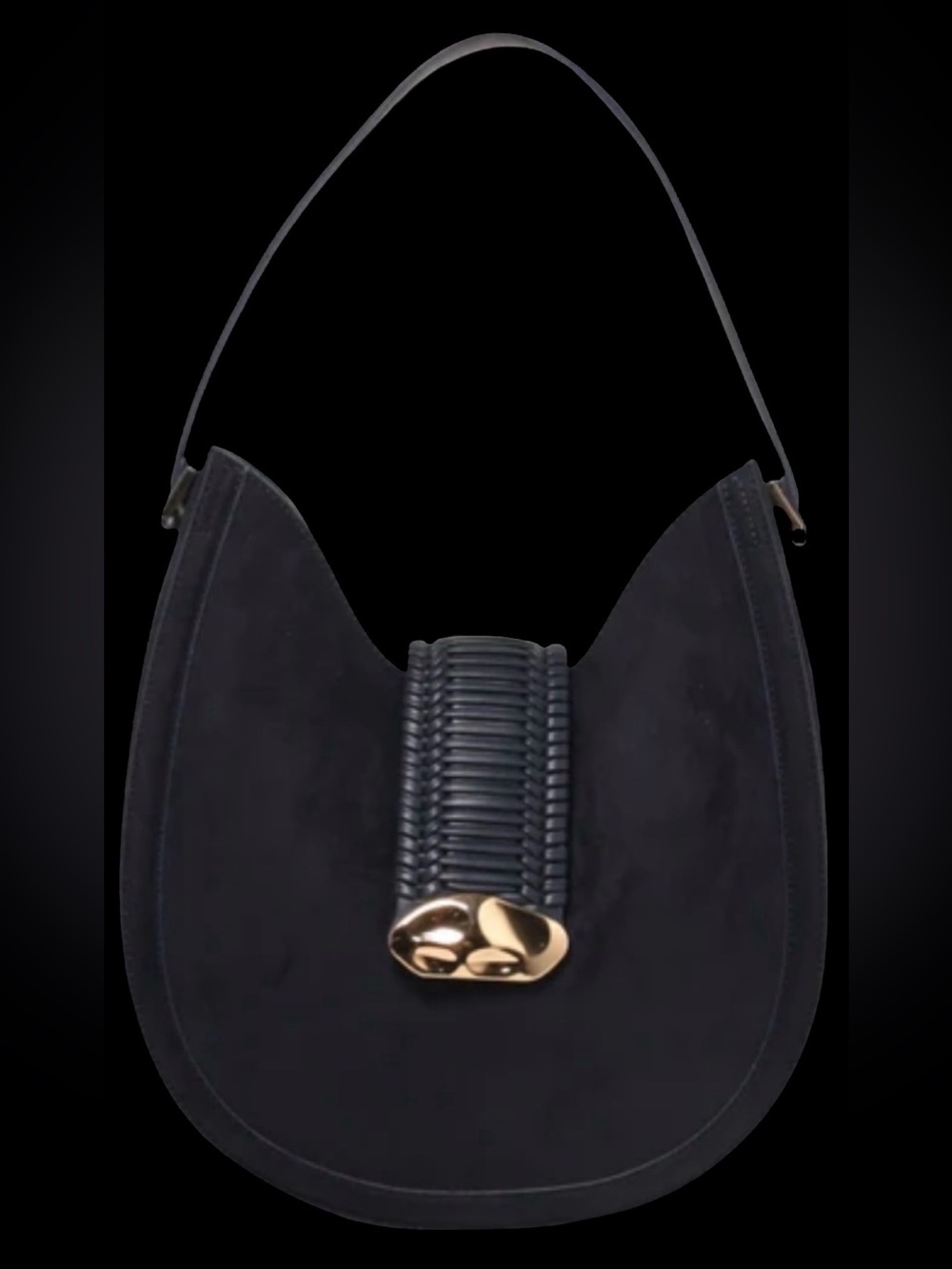 Nordstrom Black Faux suede Shoulder Bag with Polished Silver Accent